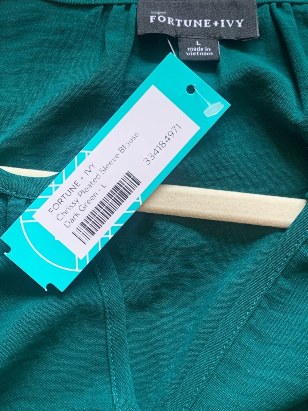 Stitch Fix Fortune + Ivy Chrissy Pleated Sleeve Blouse Dark Green - Picture 9 of 10